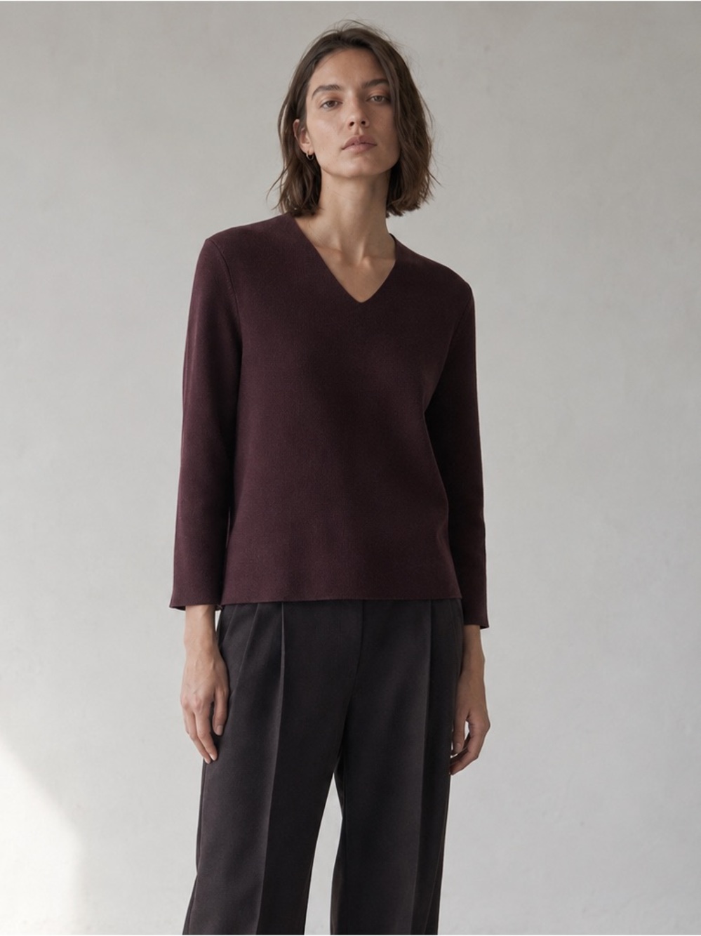 COS brown structured cotton v neck sweater